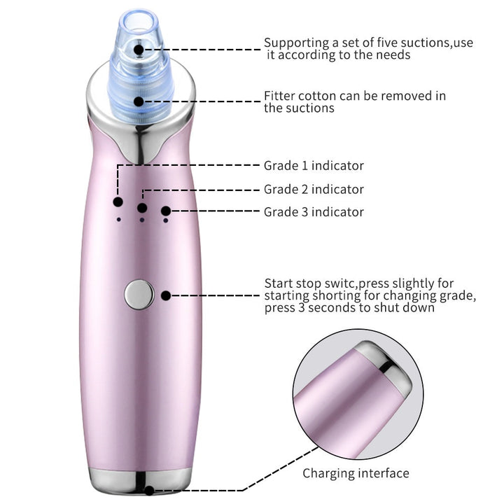 Electric Blackhead Remover, Pore Vacuum Suction, Diamond Dermabrasion Face Cleaner